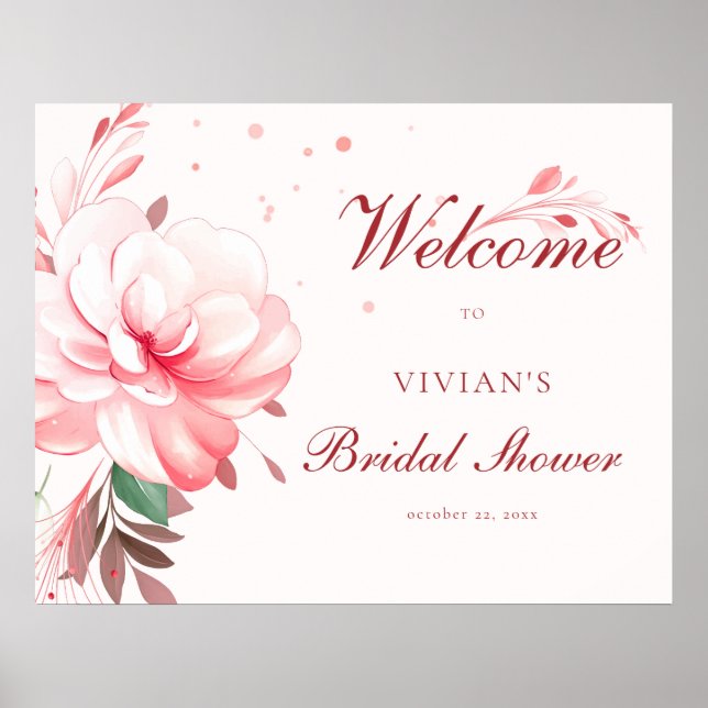 Elegant Flawless Sakura Pink Bridal Shower Welcome Poster (Front)
