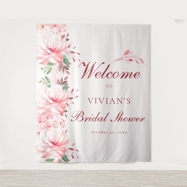 Elegant Flawless Sakura Pink Bridal Shower Welcome Tapestry (Front)