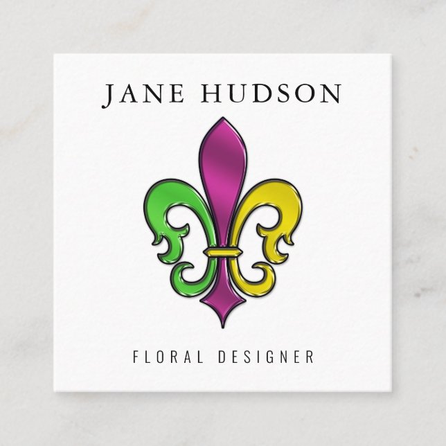 Elegant Fleur De Lis Design Square Business Card (Front)