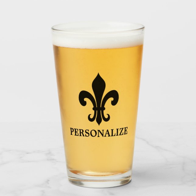Elegant fleur de lis icon custom beer glass gift (Front Filled)