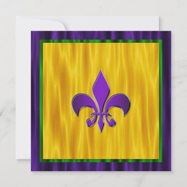 Elegant Fleur De Lis Mardi Gras Wedding Invitation (Front)