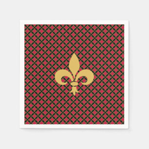 Elegant Fleur-de-lis or Lily Flower on Black & Red Napkin