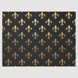 elegant Fleur De Lis pattern black gold party wrap Tissue Paper