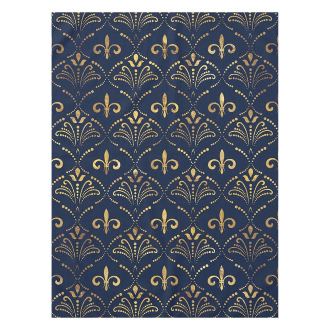 Elegant Fleur-de-lis pattern - Gold and deep blue Tablecloth (Front)