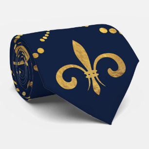 Elegant Fleur-de-lis pattern - Gold and deep blue Tie