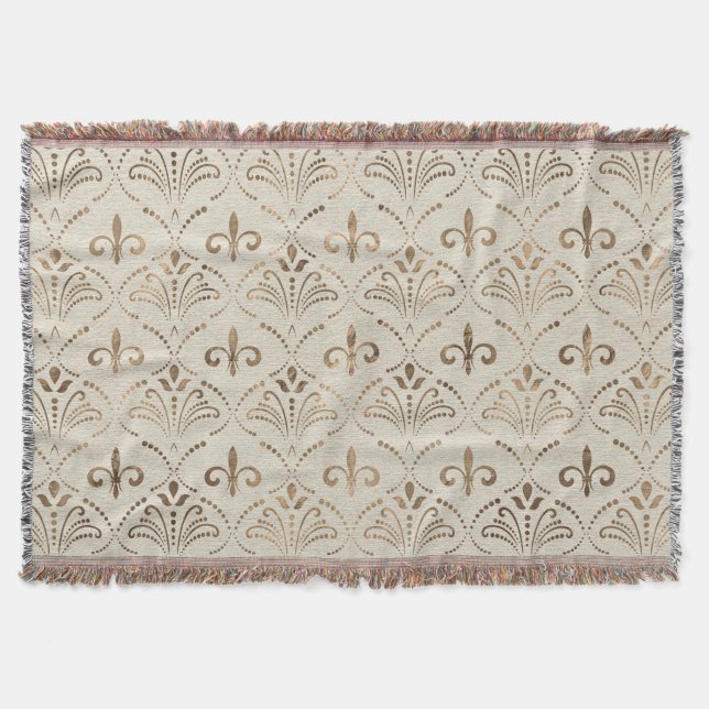 Elegant Fleur-de-lis pattern - pastel gold Throw Blanket (Front)