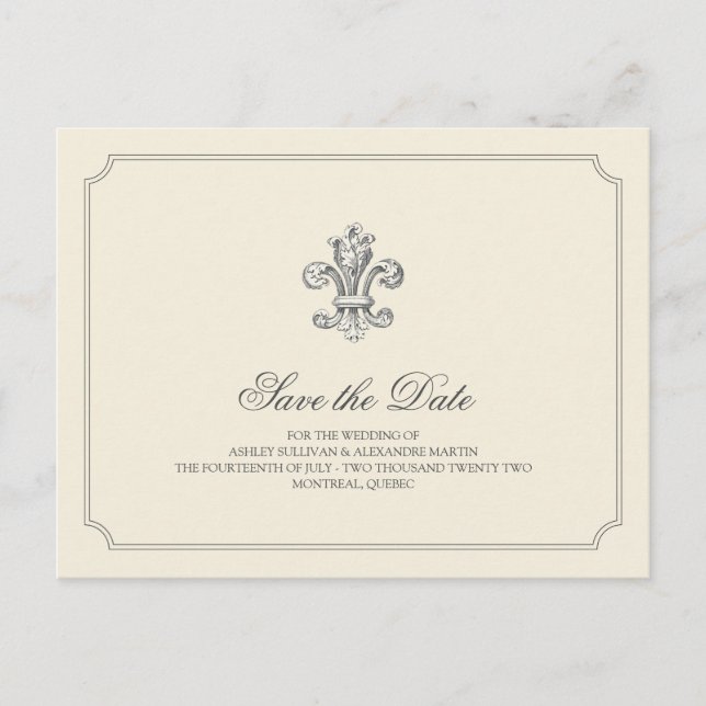 Elegant Fleur de Lis Save the Date Announcement Postcard (Front)
