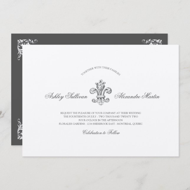 Elegant Fleur de Lis Wedding Combo Invitation (Front/Back)