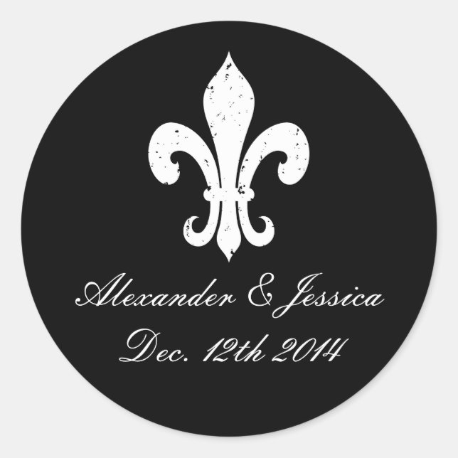 Elegant fleur de lis wedding stickers and labels (Front)