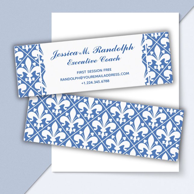 Elegant Fleur de Lys Executive Blue and White Mini Business Card (Creator Uploaded)