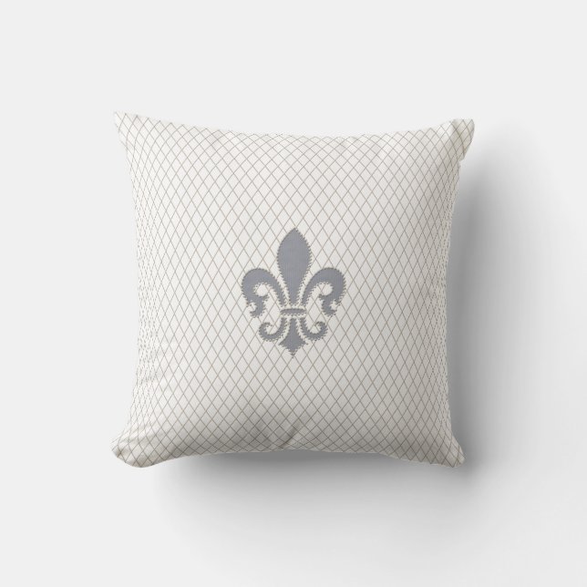 Elegant Fleur de Lys in Grey and White Cushion (Front)