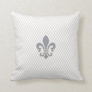 Elegant Fleur de Lys in Grey and White Cushion