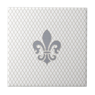 Elegant Fleur de Lys in Grey and White Tile
