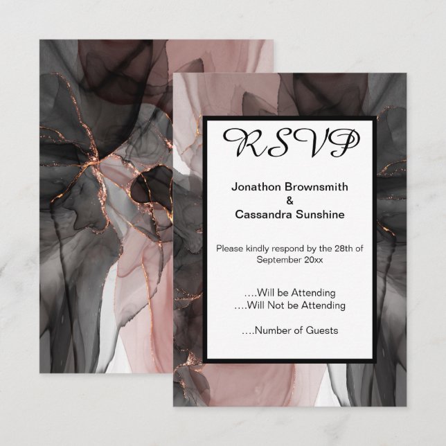 ELEGANT FLOATING BLACK PINK RSVP INVITATION (Front/Back)