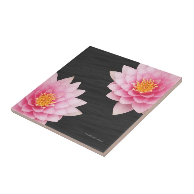Elegant Floating Pink Lotus Flowers Ceramic Tile (Side)