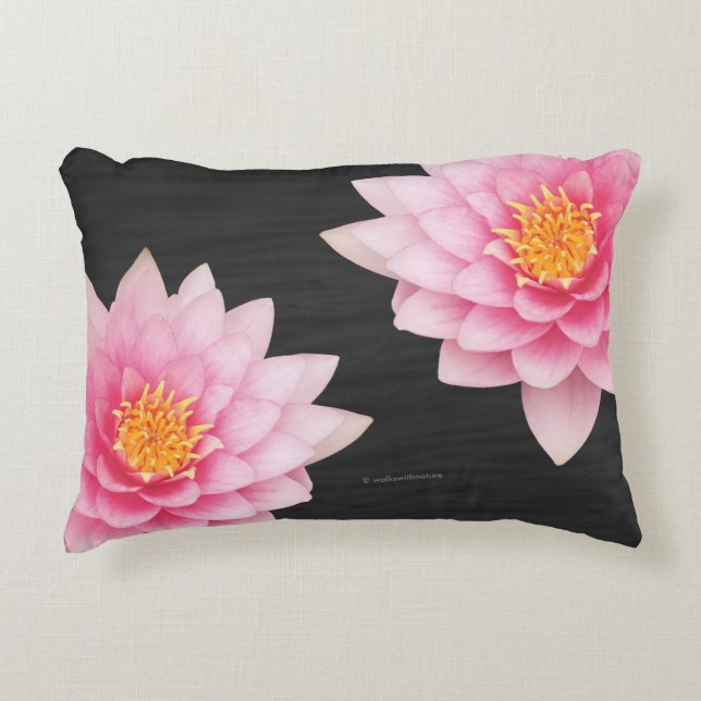 Elegant Floating Pink Lotus Flowers Decorative Cushion (Front)