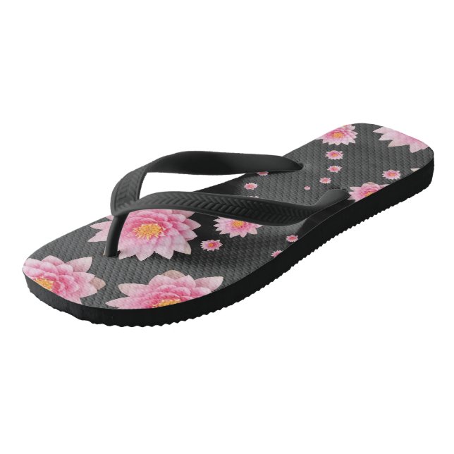 Elegant Floating Pink Lotus Flowers Thongs (Angled)