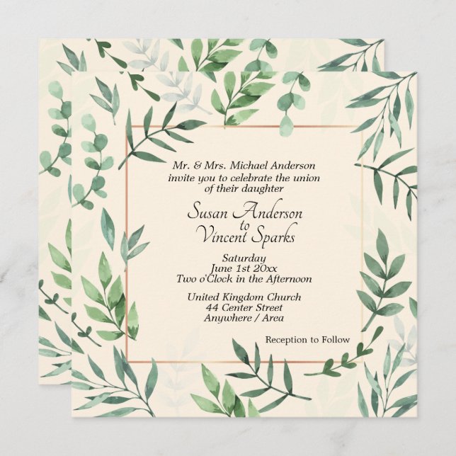 Elegant Flora and Fauna Frame Cream Wedding Invitation (Front/Back)