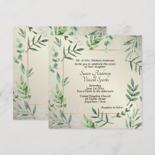 Elegant Flora and Fauna Touch of Gold Wedding Invitation