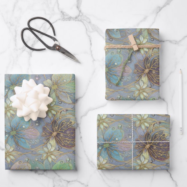 Elegant Flora Design Luxury Matte Gift  Wrapping Paper Sheet (Front)