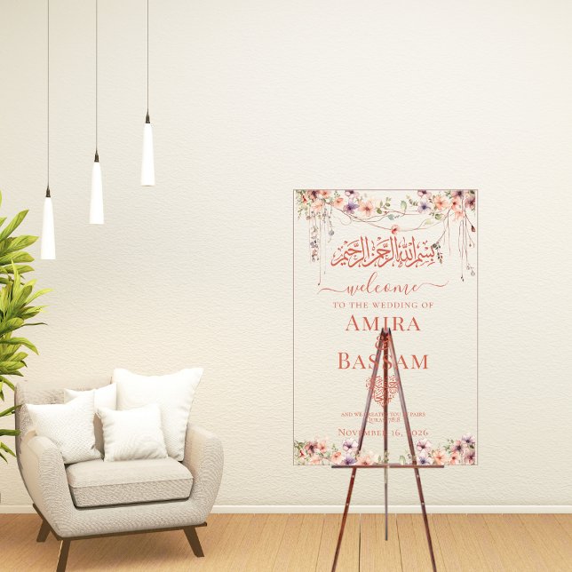 Elegant FloraI Wildflower Islamic Couples Wedding  Acrylic Sign (Creator Uploaded)