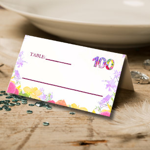 Elegant Floral 100th Birthday Party / 100 Years Place Card