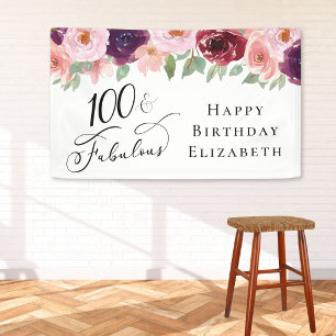 Elegant Floral 100th Birthday Party Banner