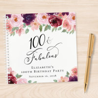 Elegant Floral 100th Birthday Party Guest Book