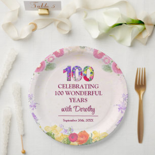 Elegant Floral 100th Birthday Party / Pastel 100 Paper Plate