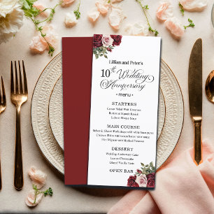 Elegant Floral 10th Wedding Anniversary Menu