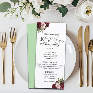 Elegant Floral 10th Wedding Anniversary Menu