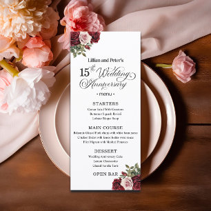 Elegant Floral 15th Wedding Anniversary Menu