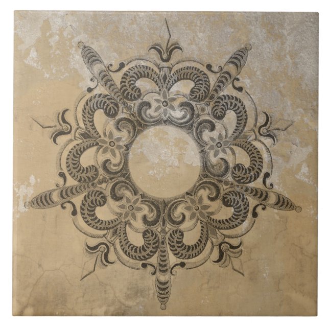 ELEGANT FLORAL 16TH CENTURY RENAISSANCE CERAMIC TILE (Front)