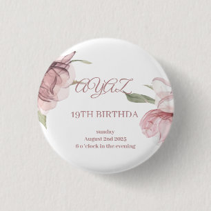 Elegant Floral 18th Birthday Invitation Card 3 Cm Round Badge