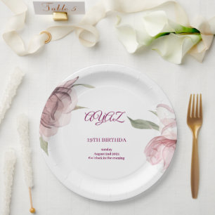 Elegant Floral 18th Birthday Invitation Card Paper Plate