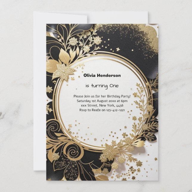 Elegant Floral 1st Birthday Invitation (Front)