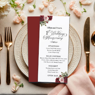 Elegant Floral 1st Wedding Anniversary Menu