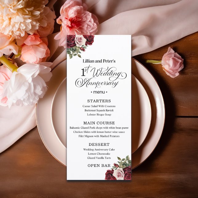 Elegant Floral 1st Wedding Anniversary Menu (Creator Uploaded)