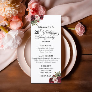 Elegant Floral 20th Wedding Anniversary Menu