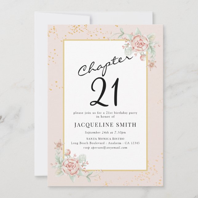 Elegant Floral 21st birthday Invitation (Front)