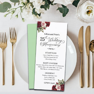 Elegant Floral 25th Wedding Anniversary Menu