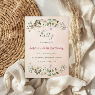 Elegant Floral 30th Birthday Invitation