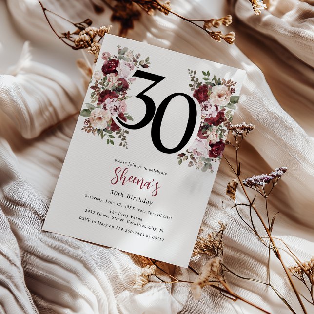Elegant Floral 30th Birthday Invitation (Creator Uploaded)