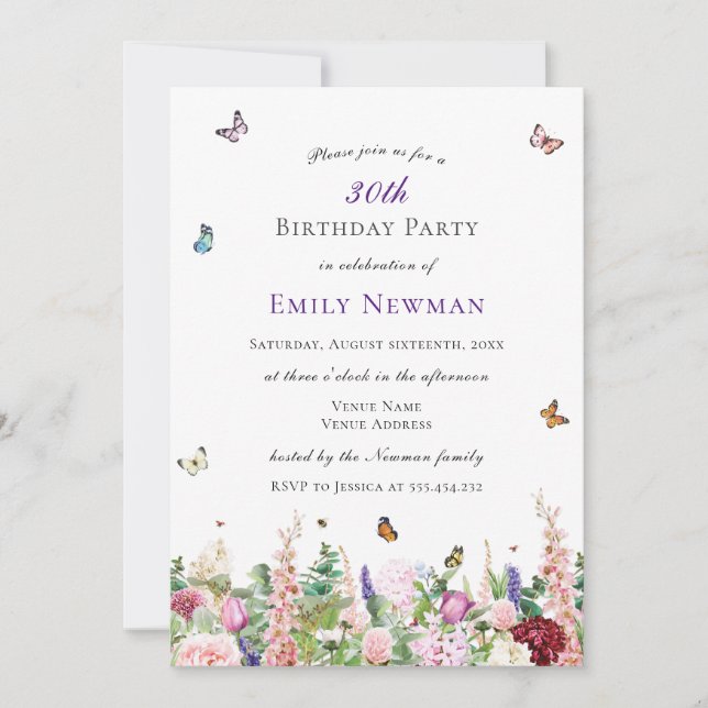 Elegant Floral 30th Birthday Party Invitation (Front)