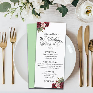Elegant Floral 30th Wedding Anniversary Menu