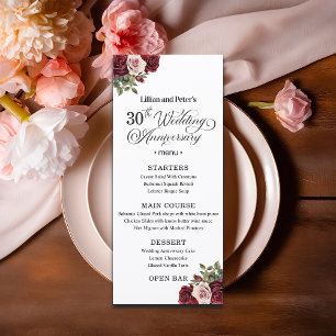 Elegant Floral 30th Wedding Anniversary Menu