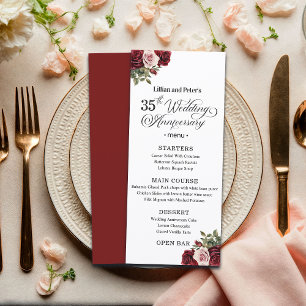 Elegant Floral 35th Wedding Anniversary Menu