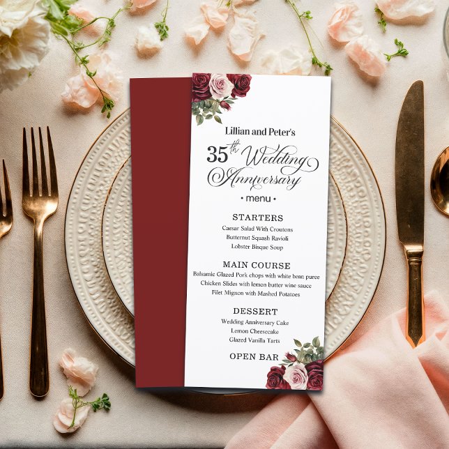 Elegant Floral 35th Wedding Anniversary Menu (Creator Uploaded)