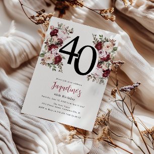 Elegant Floral 40th Birthday Invitation