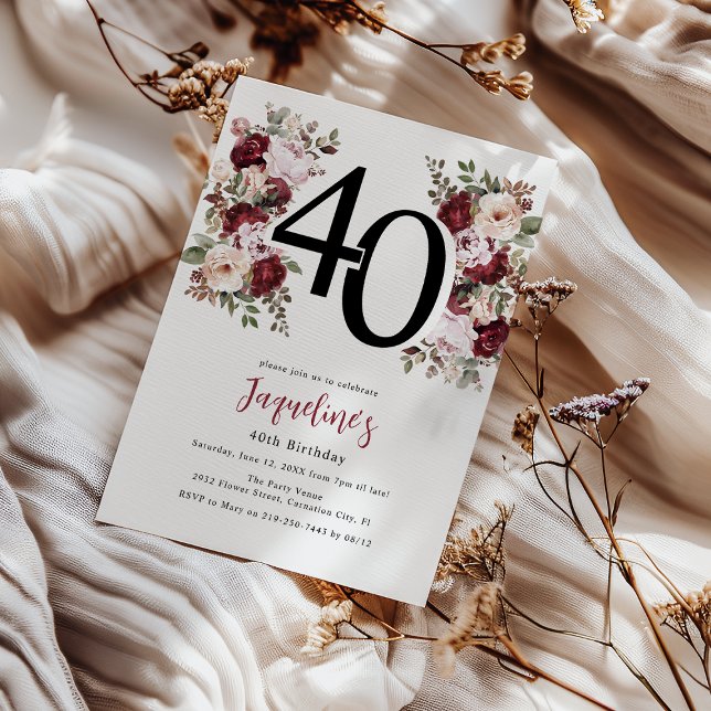 Elegant Floral 40th Birthday Invitation (Creator Uploaded)